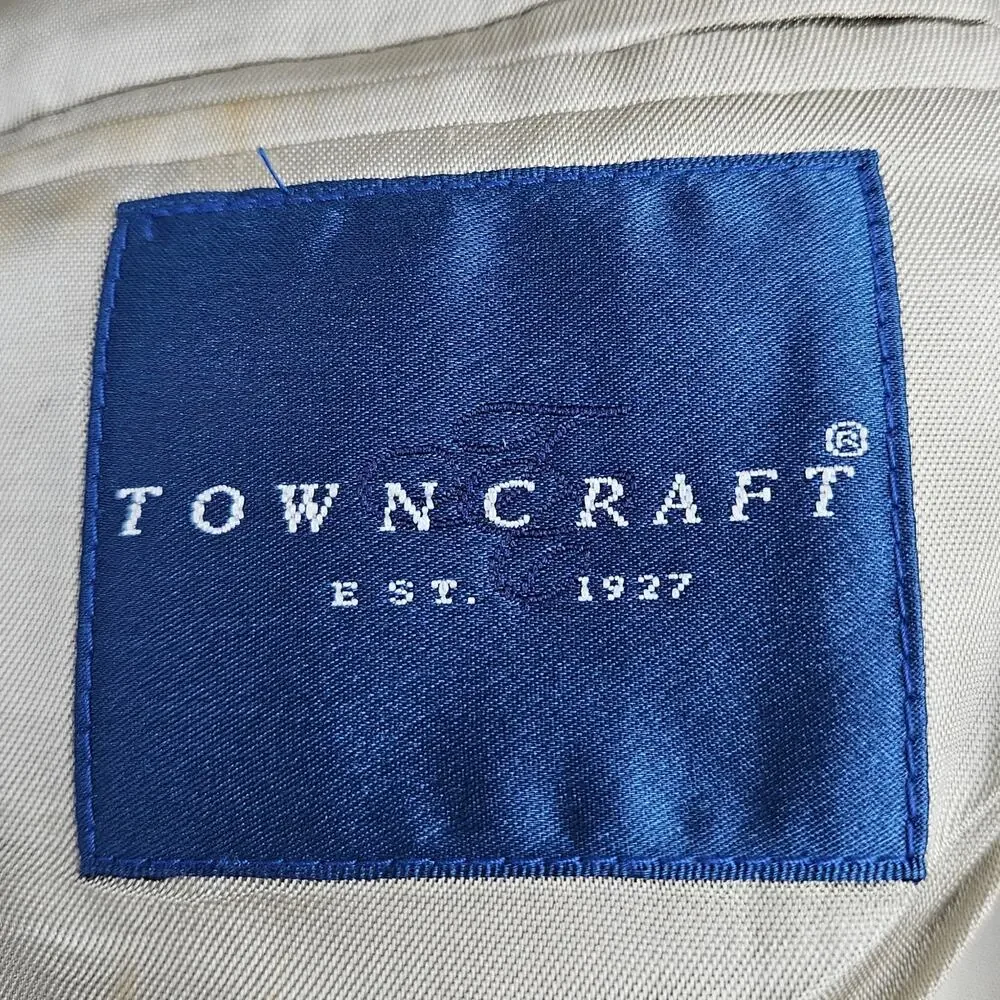 Towncraft 46R Mens Sports‎ Jacket Coat Blazer Houndstooth Wool Silk Blend Tan
